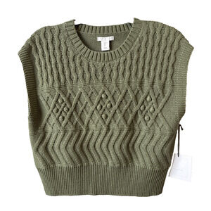 Pure Collection US NWT‎ Women’s L Preppy Sleeveless Crop Cable Knit Sweater Vest